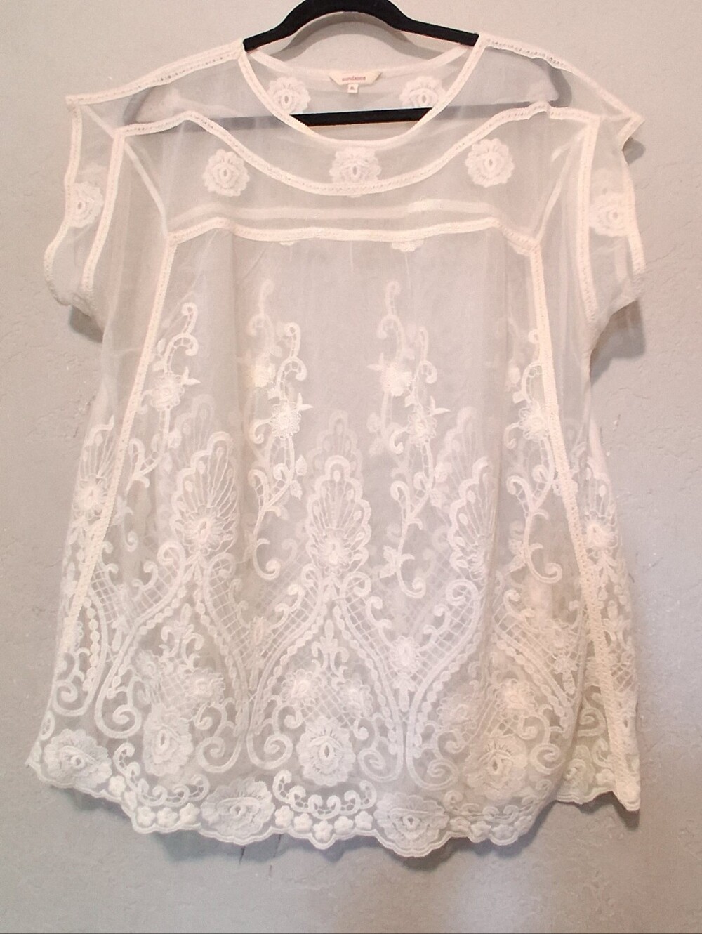 Sundance White Sheer Embroidered Lace Blouse - Picture 12 of 12